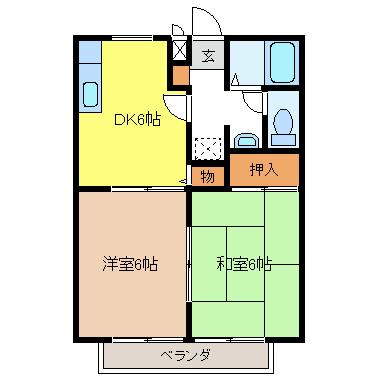 アメニティーハウス(2DK/2階)の間取り写真