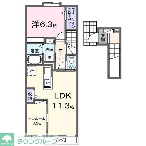 ベル ソレイユ(1LDK/2階)の間取り写真