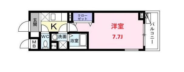 ウエスト シックス(1K/2階)の間取り写真