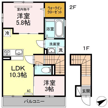 ふたつきハイツ(2LDK/2階)の間取り写真