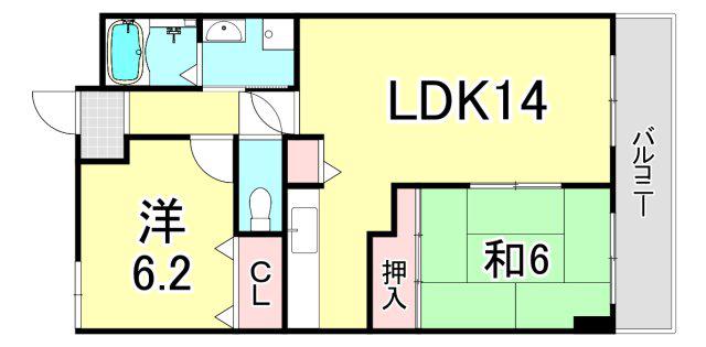 ボヌール宝塚(2LDK/4階)の間取り写真