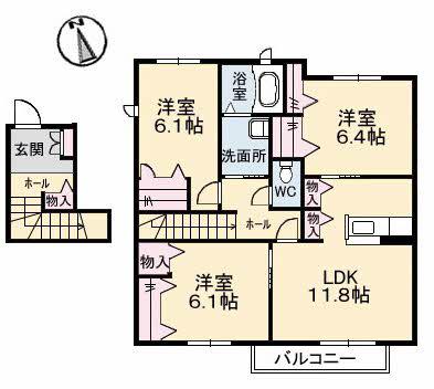 ヴィラーチェ川入A棟(3LDK/2階)の間取り写真