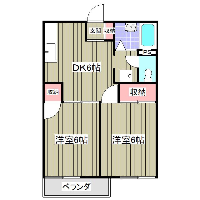 ファミールクロス(2DK/2階)の間取り写真