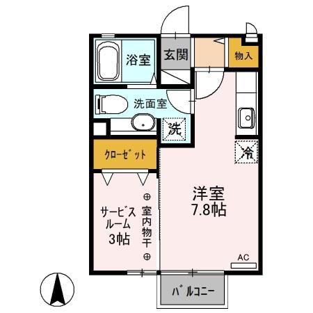 タウンコート西茂呂(ワンルーム/2階)の間取り写真
