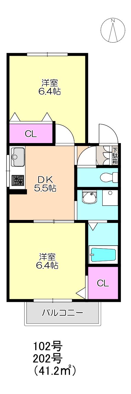 グレースコート西難波 202(2DK/2階)の間取り写真