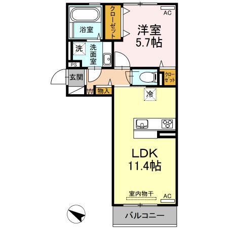 ボナール ゆう(1LDK/2階)の間取り写真