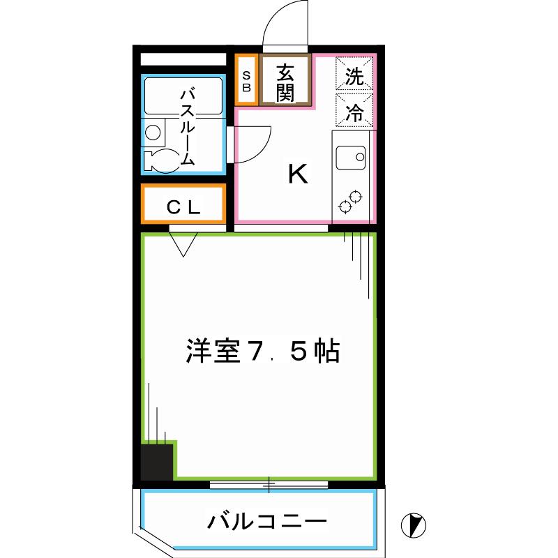 シャトー平正(1K/4階)の間取り写真