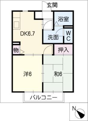 ネオパルC棟(2DK/2階)の間取り写真