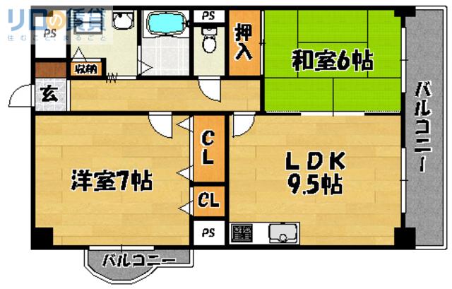 テラートI(2LDK/5階)の間取り写真