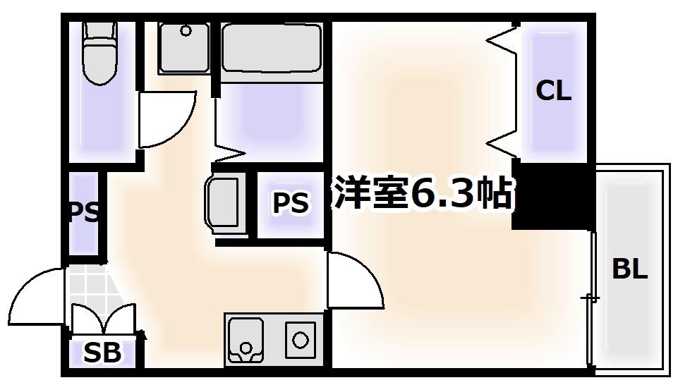 みおつくし東なんば(1K/5階)の間取り写真