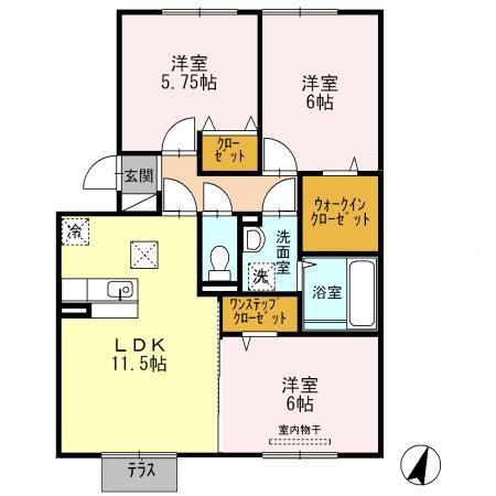 サンハイム須屋B棟(3LDK/1階)の間取り写真