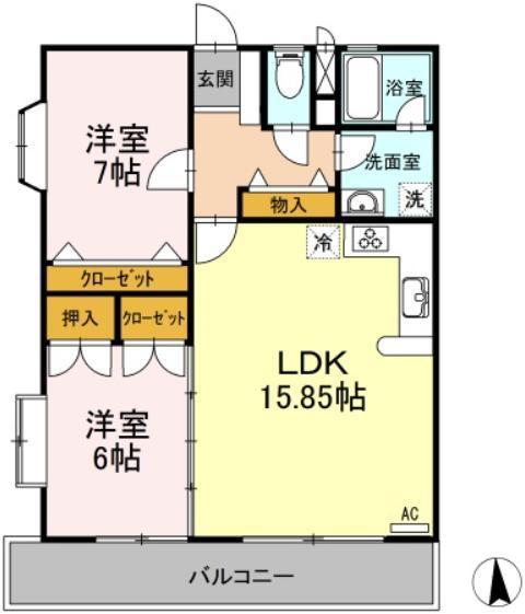 ラーバンハイツ(2LDK/2階)の間取り写真