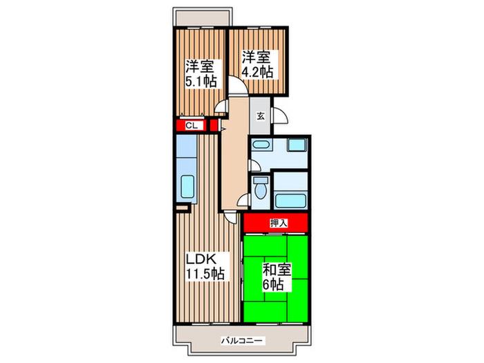 コーポレート与野本町21号棟(3LDK/1階)の間取り写真