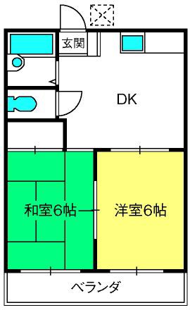 第8ハクサンハイツ2号棟(2DK/2階)の間取り写真