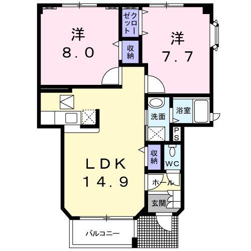 カーサグランデ(2LDK/1階)の間取り写真