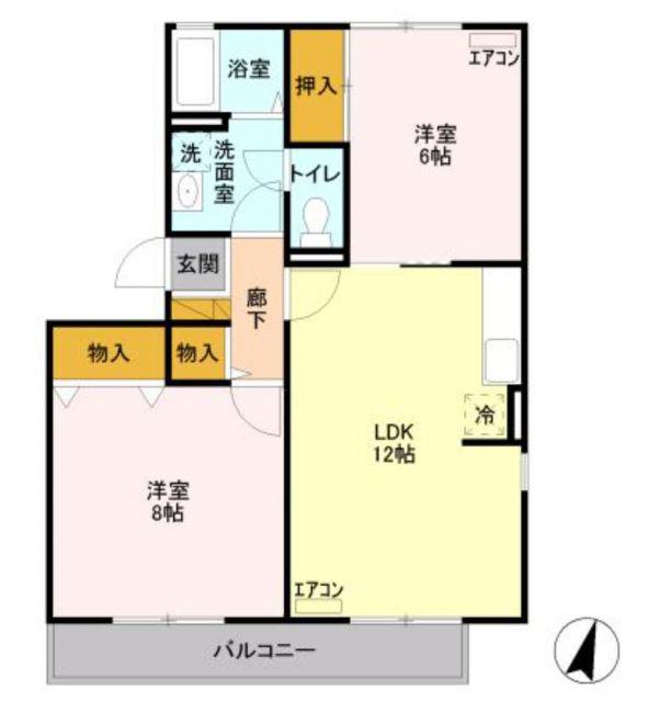 メゾンタムラD(2LDK/1階)の間取り写真
