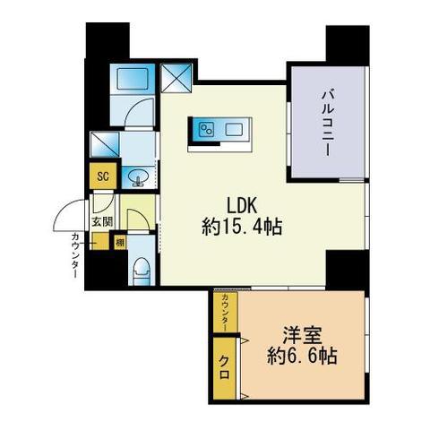 ロイヤルパークス大名(1LDK/12階)の間取り写真