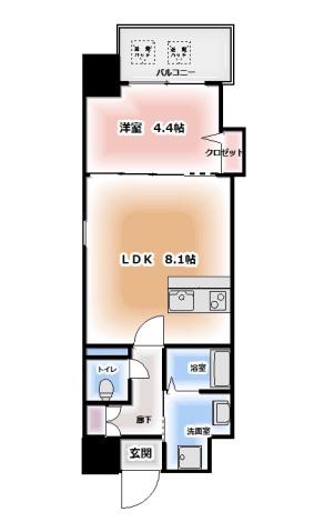 アンピールメゾン天神北(1LDK/11階)の間取り写真