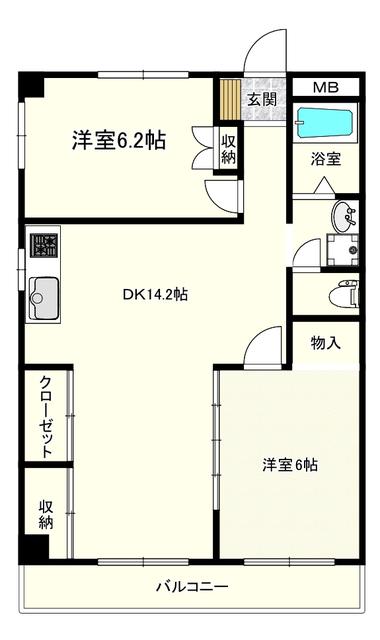 グリーンパーク桂台B棟(2LDK/1階)の間取り写真