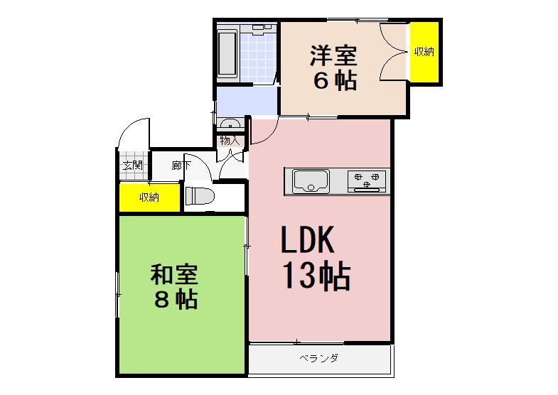 ウエストロードびわぶち(2LDK/2階)の間取り写真