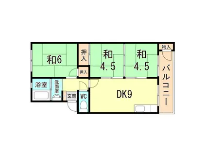 垂水農住3号棟(3DK/3階)の間取り写真