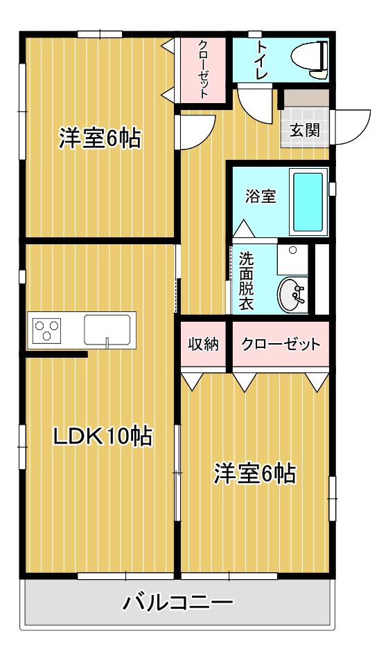 ラワール(2LDK/2階)の間取り写真