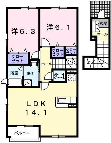 クール・ヴィヴァーチェ B棟(2LDK/2階)の間取り写真
