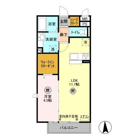 メルヴェーユ三郷中央C(1LDK/1階)の間取り写真