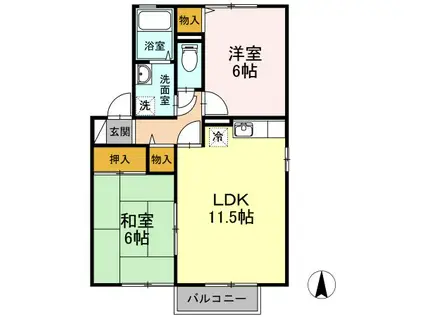 ヴェルドミールIB棟(2LDK/2階)の間取り写真