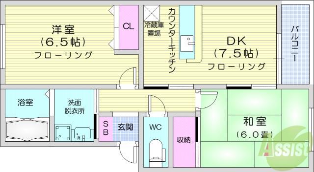 レジデンス新栄Ⅱ(2DK/1階)の間取り写真