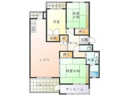 市営粟生北(3LDK/2階)の間取り写真