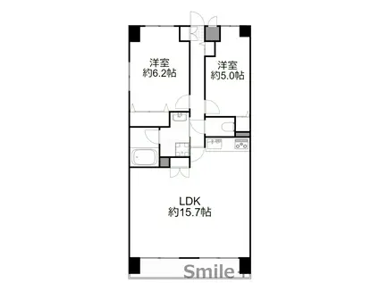 ル・サンク西市(2LDK/5階)の間取り写真