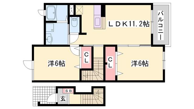 シャン・ド・フルール(2LDK/2階)の間取り写真