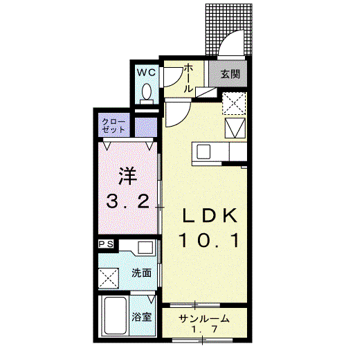 ブリック(1LDK/1階)の間取り写真