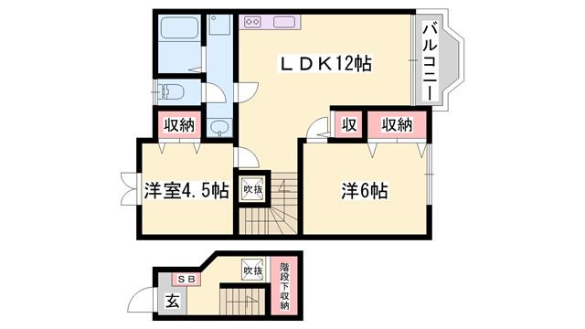 ロジュマンドゥクール(2LDK/2階)の間取り写真