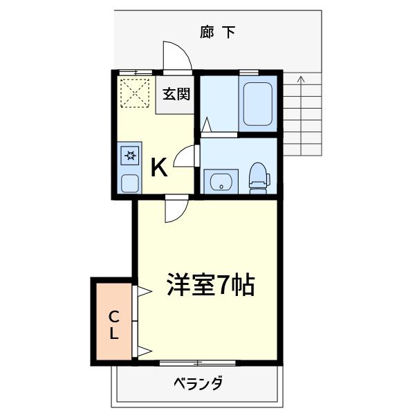 みなせマンション3号館(1K/2階)の間取り写真