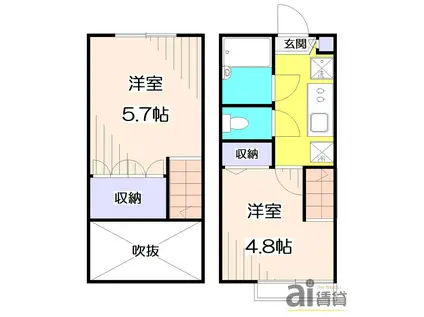 ヒルサイド清瀬(2K/3階)の間取り写真