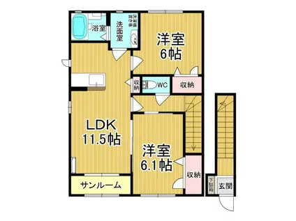 ヴィラフェリーチェII五番館(2LDK/2階)の間取り写真