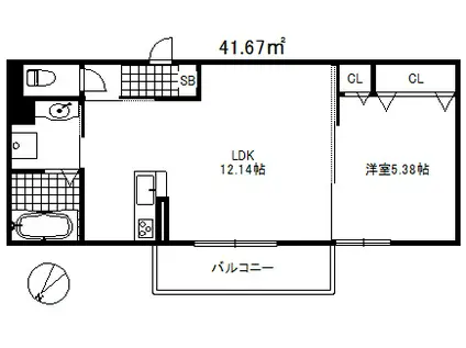 ボウルズコウベ兵庫町(1LDK/2階)の間取り写真