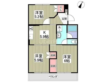 ジュネシオンサカエ(3K/1階)の間取り写真