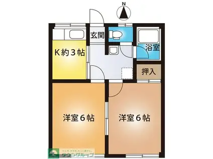 朝日コーポB(2K/1階)の間取り写真