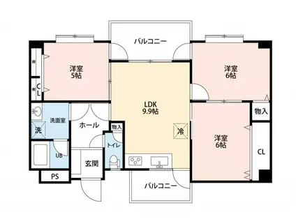 オークヒル(3LDK/4階)の間取り写真