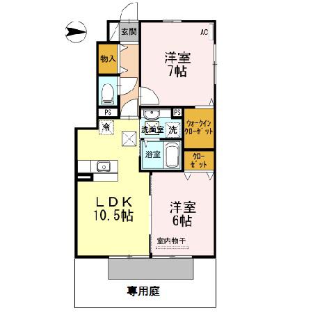 D-ROOM内原(2LDK/1階)の間取り写真