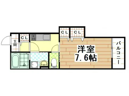 クリエオーレ長瀬(1K/2階)の間取り写真