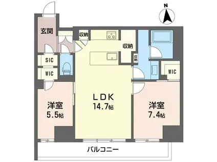 リブス本厚木(2LDK/5階)の間取り写真