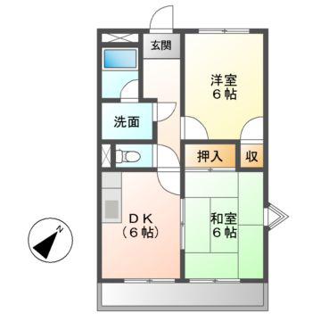 クリスタルガーデンエミナース(2DK/2階)の間取り写真