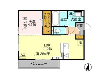 メゾン ラフィーネII(1LDK/3階)の間取り写真