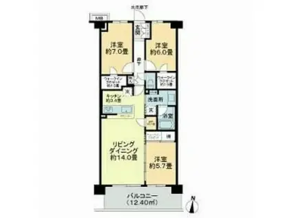 グレーシア湘南平塚海岸(3LDK/3階)の間取り写真