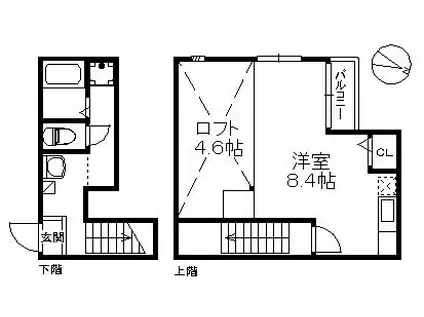 レジアス唐人町(1K/2階)の間取り写真