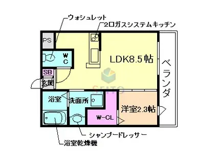 リアコート豊中岡町II(1LDK/3階)の間取り写真